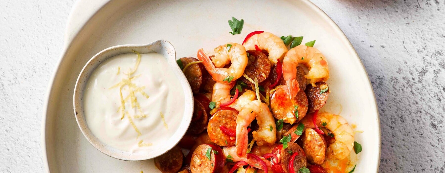 Spanish-Style Prawns & Chorizo with Focaccia & Aioli