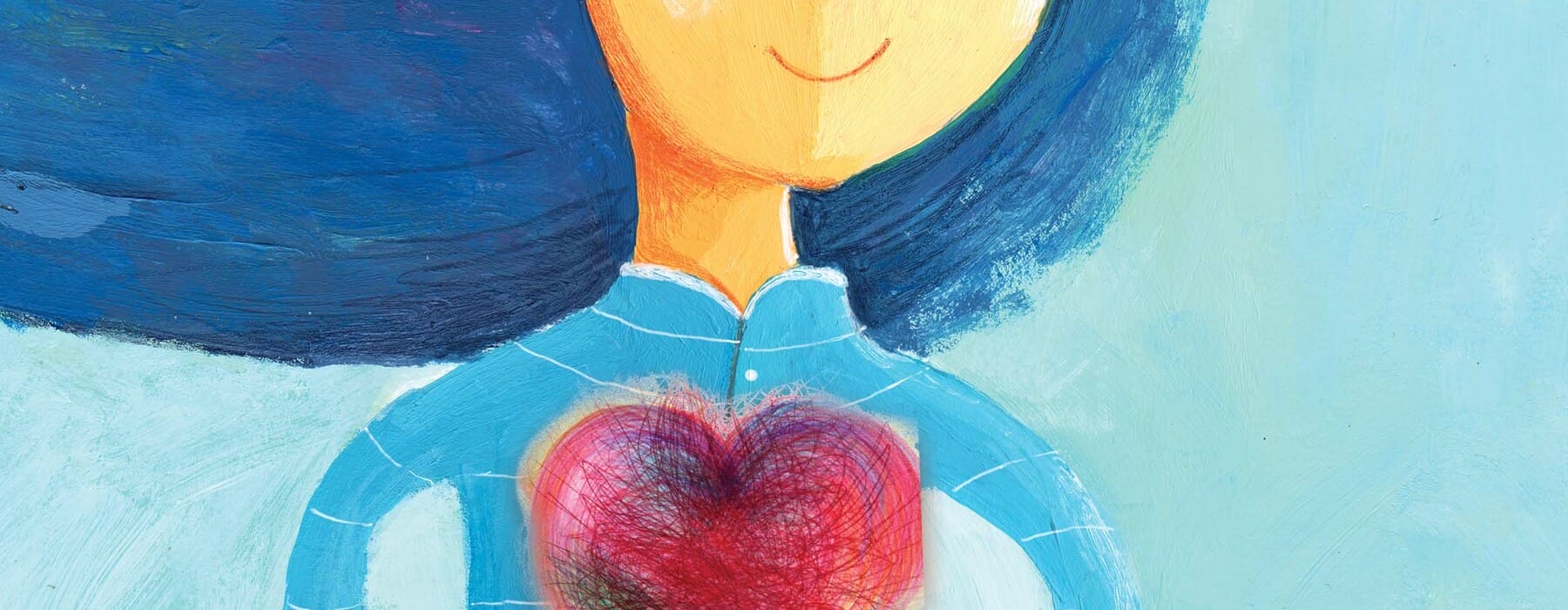 illustration of woman holding red heart