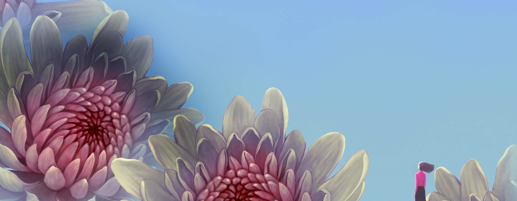 Lonely woman in fantasy of flowers. Surreal art Lonely woman in fantasy of flowers. Surreal art, Concept idea of dream.