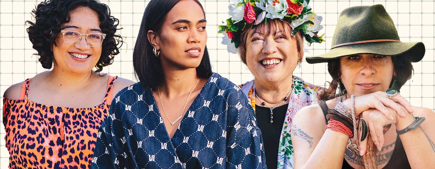 4 women on a checkered background